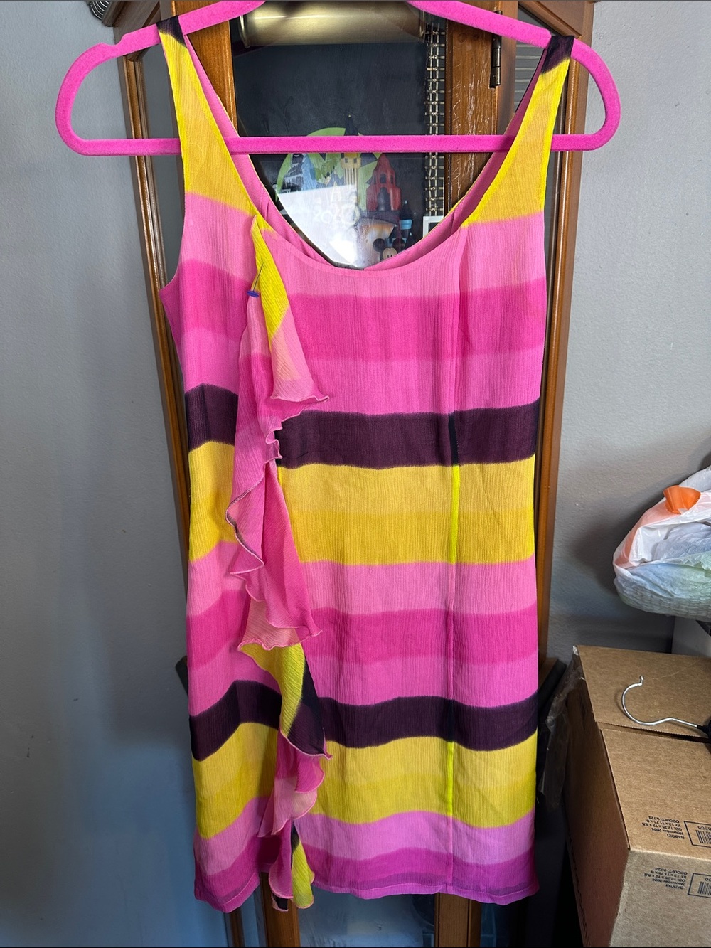 INC International Concepts Pink, Yellow & Purple Striped Ruffle Tank Dress